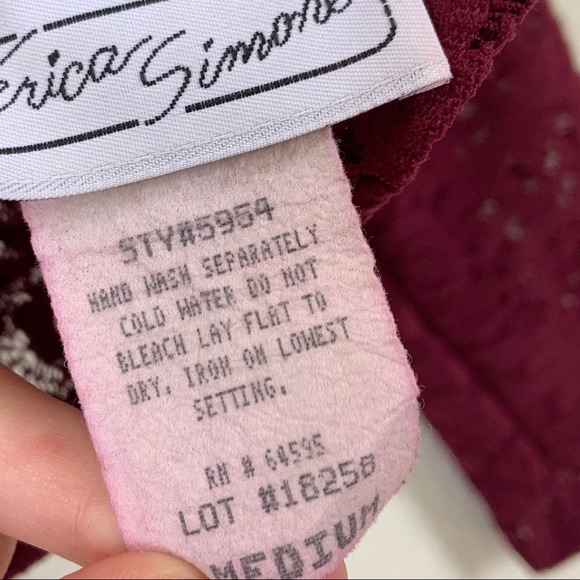 Vintage Maroon Long Sleeve Lace Crop Top M - Picture 2 of 5